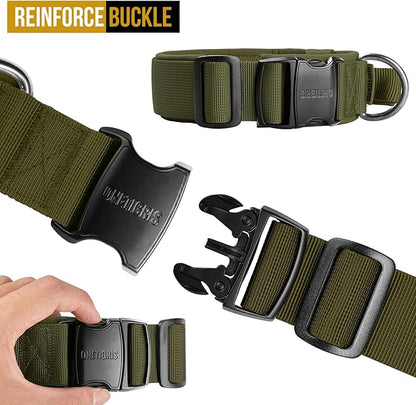 OneTigris Tough Dog Collars, Tactical Dog Collar with Handle, Milltary Adjustable Dog Collar with Heavy Duty Metal Buckle for Training (Medium (Pack of 1), Green)