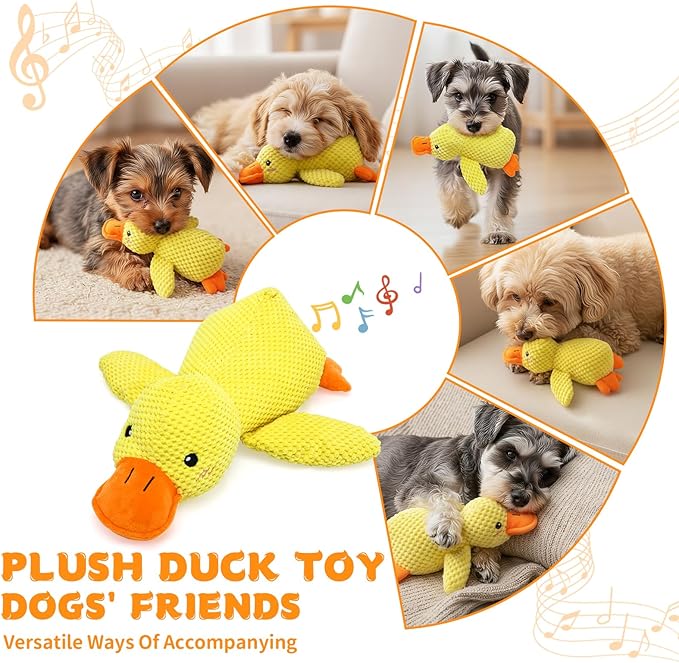 Calming Duck Toy for Dogs, 2026 New Interactive Crinkle Toy with Quack Sound for Dogs Teeth, Soft Stuffed Plush Mellow Calming Duck Pillow for Puppy Keep Busy -Yellow, 9.8"x8.6"(S)
