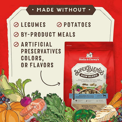 Stella & Chewy's SuperBlends Raw Blend Wholesome Grains Wild-Caught Whitefish & Salmon Recipe with Superfoods, 21 lb. Bag