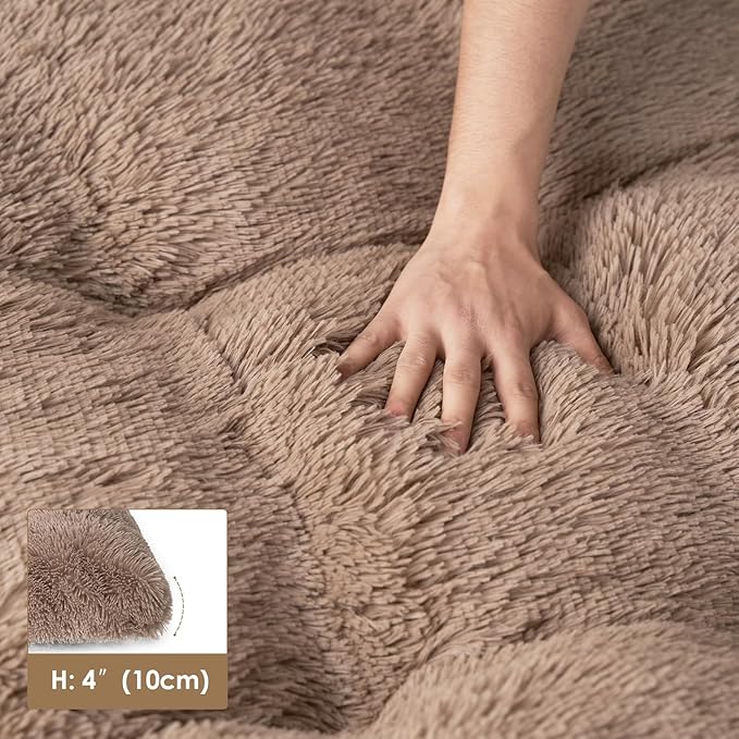 EHEYCIGA Fluffy Dog Crate Bed for Large Dogs, Plush Faux Fur Crate Pad, Calming Anti Anxiety Large Dog Bed, Washable Soft Warm Mat with Non-Slip Bottom, Camel
