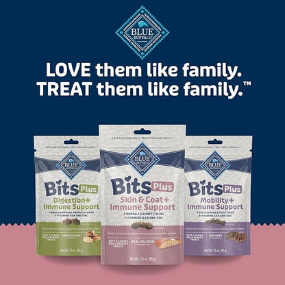 Blue Buffalo Blue Bits Plus Skin & Coat and Immune Support Daily Benefit Dog Treats, Soft & Chewy Salmon Morsels, 3.5-oz. Bag (Pack of 2)