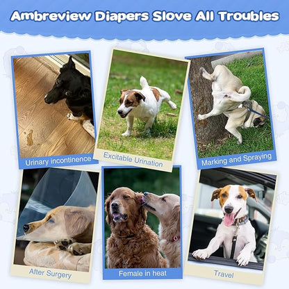 Ambreview Dog Diapers Female, Disposable Pulled Up Dog Diaper with Stretchy Waist, Super Absorbent 360° Leak-Proof Doggie Diapers for Female Puppy Dogs in Heat/Urinary Incontinence (10XS)