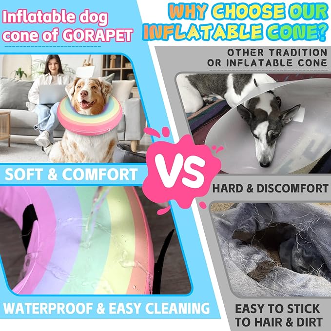 Inflatable Dog Cone Collar Alternative After Surgery, Soft Donut Neck Cone for Golden & German Shepherd Extra Large Dogs, etc, Comfortable Protective E Collar Recovery Cone Not Block Vision