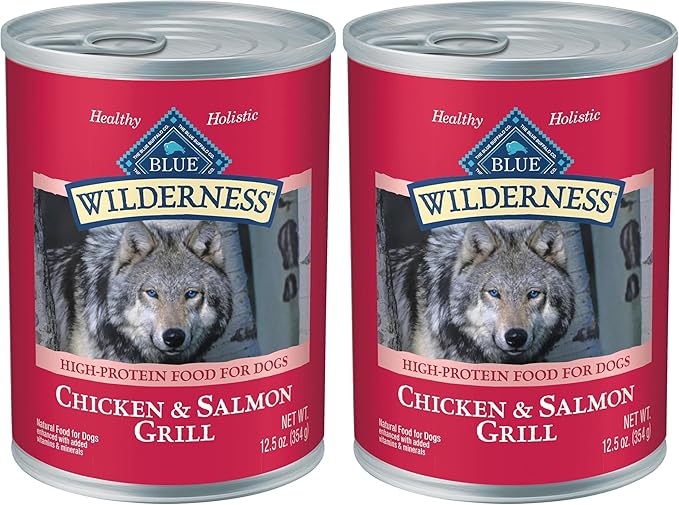 Blue Buffalo Wilderness Adult Wet Dog Food,High-Protein & Grain-Free,Made with Natural Ingredients,Salmon & Chicken Grill,12.5-oz. Cans,(Pack of 24)