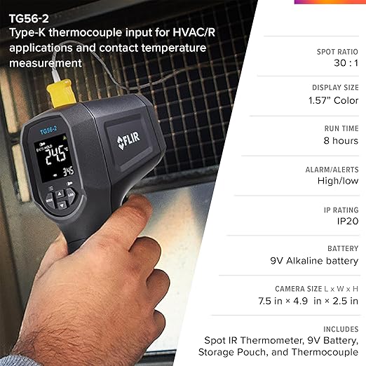 FLIR TG56-2 Infrared Spot Thermometer with Digital Readout: for Non-Contact Temperature Measurements up to 2,372 Degrees F