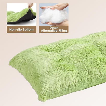 EHEYCIGA Fluffy Dog Crate Bed for Extra Large Dogs, Plush Faux Fur Crate Pad, Calming Anti Anxiety XL Dog Bed, Washable Soft Warm Mat with Non-Slip Bottom, Green