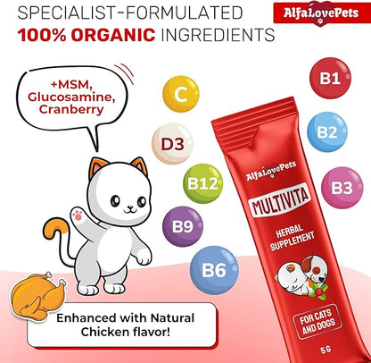 Dog Vitamins for All Pets – Creamy Squeezable B, C, D Cat Vitamins with Glucosamine for Fur, Joints, Digestion, Urination, Vision – Lickable Multivitamin for Dogs with Chicken Flavor – 10 Sticks