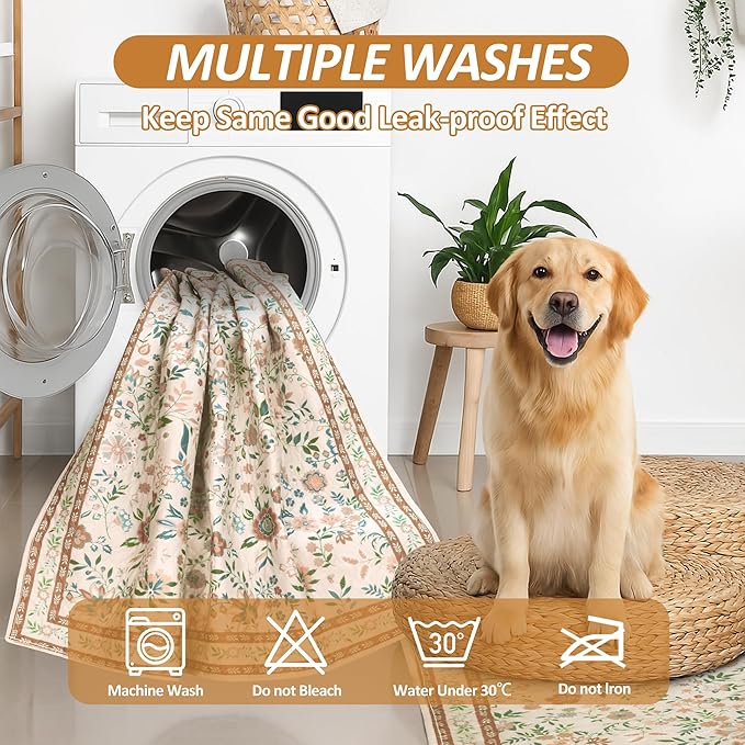 Washable Pee Pads for Dogs, 2 Pack Super Absorbent Reusable Puppy Pads with Colorful Flowers Patterns for Potty Training, Floor, Couch, Bed, and Crate,31"x 36"