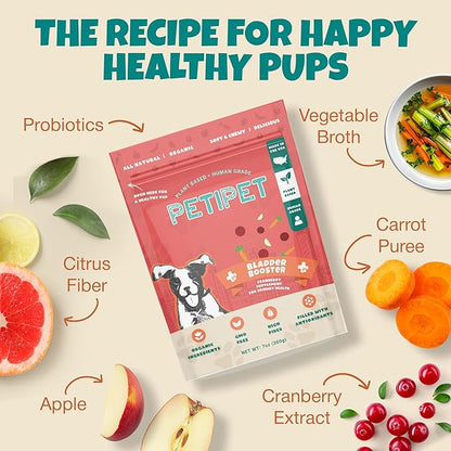 Petipet Bladder Booster Cranberry Supplement for Dogs - Helps Support Urinary Tract, Bladder, Kidney Health - Dog UTI Treatment - Vegan Dog Treats Made with Cranberry Extract Real Fruit and Vegetables