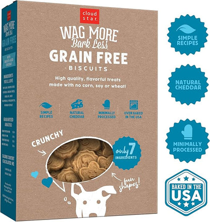 Cloud Star Wag More Bark Less Crunchy Grain Free Dog Treats, Cheddar Cheese, 14 oz. Box (Pack of 2)