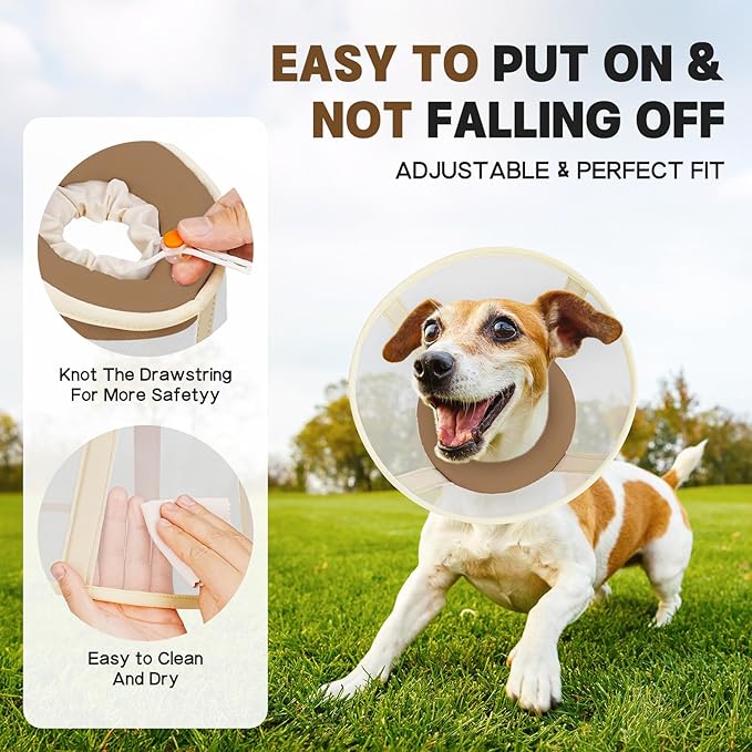 Soft Dog Cone Collar to Stop Licking-Adjustable Comfortable Mesh Recovery Collars After Surgery for Small or Miniature Dog, Alternative to Plastic Elizabethan Collar for Neuter Incision Care (Brown,L)