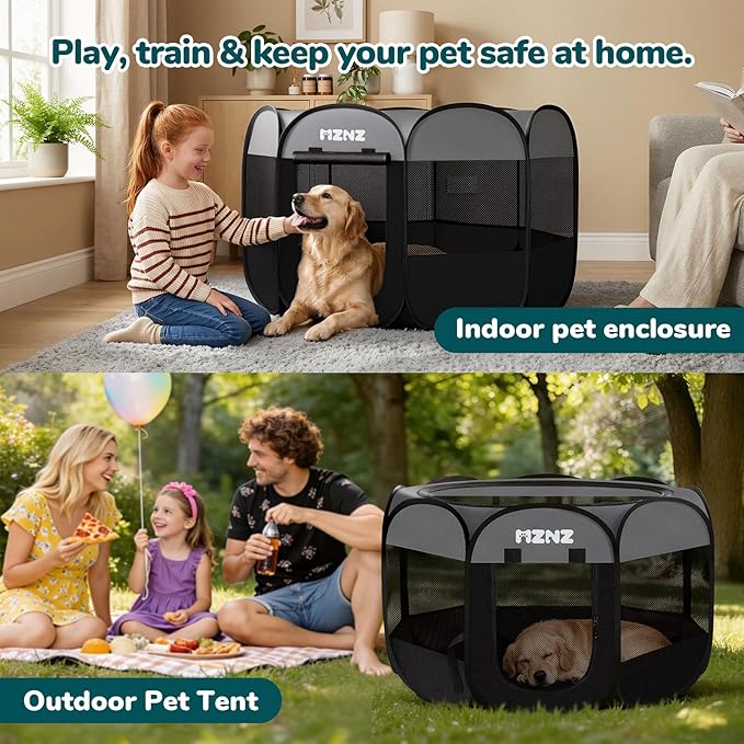 Dog Playpen, Portable Puppy Pet Crate Indoors for Small/Medium/Large Dogs Cats Rabbits, Foldable Dog Cage Enclosure for Outdoor, Pop Up Dogs Tent Kennel with Carrying Case, Dark Grey