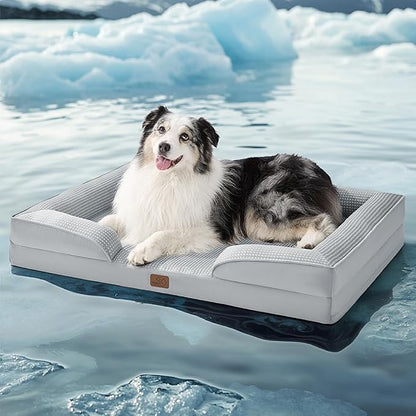 Bedsure L Plus Cooling Dog Bed for Large Dogs - Orthopedic Dog Cat Cooling Bed Washable, Big Comfort Dogs Couch Sofa with Waterproof Removable Cover, Pet Bed with Nonskid Bottom, Cooling Grey, 38"