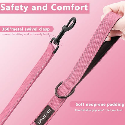 Dog Leash 6ft Long, Double Handle Dog Leash for Safety Control Training, Heavy Duty Dog Leads with Traffic Padded Handles, Reflective Leashes for Small Medium Large Dogs(6ft, Pink)