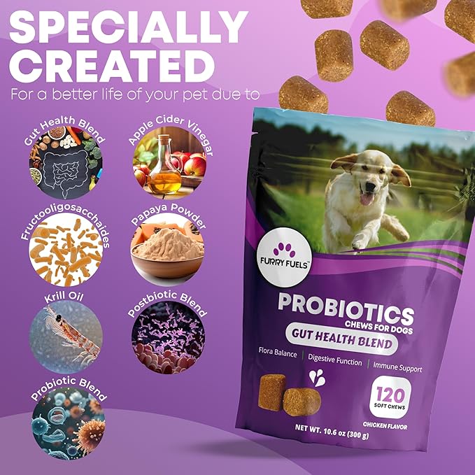 Dog Probiotics for Digestive Health - 120 Dog Chews - Probiotics for Dogs - Dog Probiotics for Yeast, Itchy Skin and Itchy Ears, Yeast Infection Treatment for Dogs - Flora Balance, Immune Support