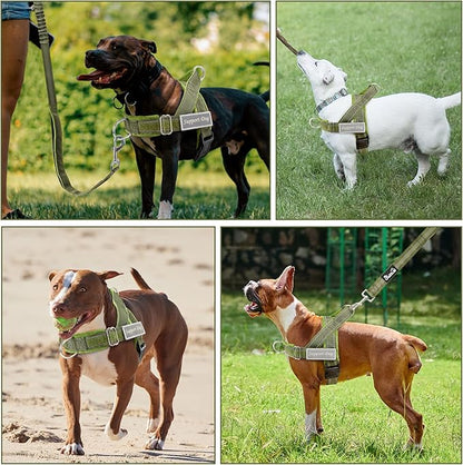 SlowTon No Pull Dog Harness - Heavy Duty Dog Harness and Leash Set for Medium Large Dogs, Reflective Tactical Harness with Soft Padded and Front Clip for Easy Walk and Training (GR, M)