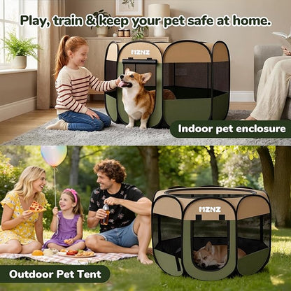 Dog Playpen, Portable Puppy Pet Crate Indoors for Small/Medium Dogs Cats Rabbits, Foldable Dog Cage Enclosure for Outdoor, Pop Up Dogs Tent Kennel with Carrying Case, Olive Green