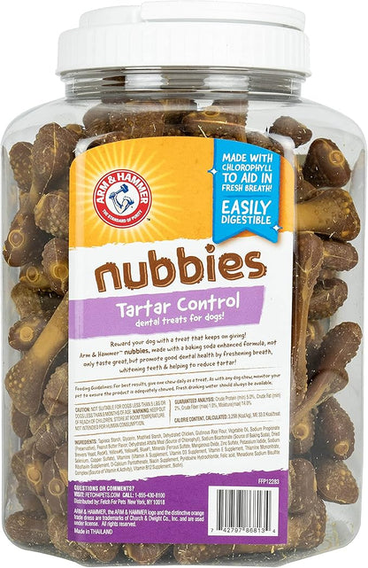 Arm & Hammer for Pets Nubbies Dental Treats Value Size - Baking Soda & Calcium Dog Dental Chews, Helps Scrub Plaque & Tartar While Chewing, Peanut Butter Flavor, 139 Count, 52.8 Oz - 6 Pack