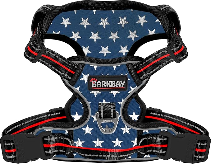 BARKBAY Dog Harness No Pull Mesh for Medium Dogs - Adjustable, Reflective, Comfortable, No Choke, Heavy-Duty - Perfect for Outdoor Training, Walking, and Hiking - Strong & Durable - M & Blue Star Mesh