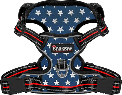 BARKBAY Dog Harness No Pull Mesh for Medium Dogs - Adjustable, Reflective, Comfortable, No Choke, Heavy-Duty - Perfect for Outdoor Training, Walking, and Hiking - Strong & Durable - M & Blue Star Mesh