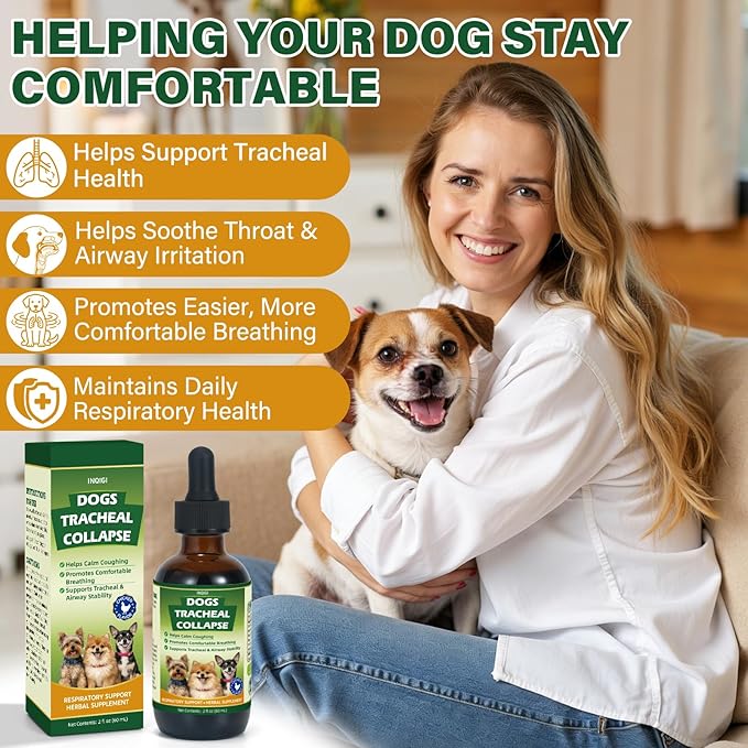 Dogs Tracheal Collapse Relief, Collapsed Trachea Treatment for Dogs, Helps Reduce Dry Cough & Support Easy Breathing, Natural Trachea Supplement, Chicken Flavor - 2 fl oz