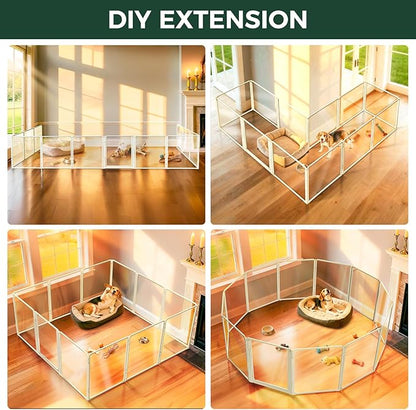FXW AuraSpace Pro Acrylic Indoor Dog Playpen, Heavy-Duty with Metal Frame, 32" Height 12 Panels for Small and Medium Dogs, White│Patented