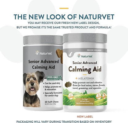 NaturVet Quiet Moments Calming Aid Dog Supplement, Helps Promote Relaxation, Reduce Stress, Storm Anxiety, Motion Sickness for Senior Dogs – 60-Ct. Soft Chews