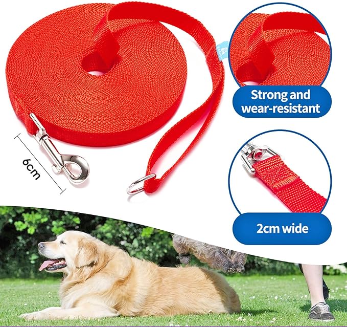 BAAPET 15/20/30/50/100 ft Long Dog Training Leash with Clickers for Small, Medium and Large Dogs or Cats (100 Feet, Red)