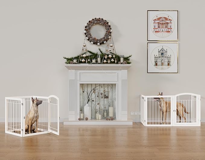 Vantas Folding Pet Gate 96" Wide, 30" Tall No-Assembly Metal Dog Gate, Freestanding Wire Pet Puppy Safety Fence, Extra Wide with 2PCS Support - White