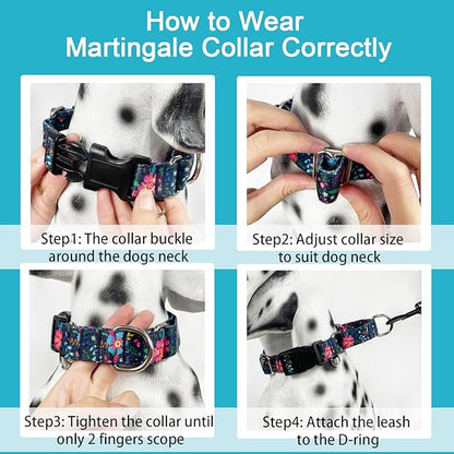 Martingale Collar for Dogs Floral Dog Collars for Small Medium Large Dogs with Buckle Adjustable Soft Nylon Dog Collar (Blue Pink Flower, Medium)