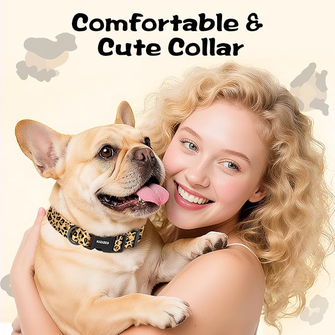 Kazazoo Dog Collar Cute and Soft Nylon Puppy Collar for Boy and Girl, Adjustable Dog Collars for Small Medium Dogs, Brown Leopard-S