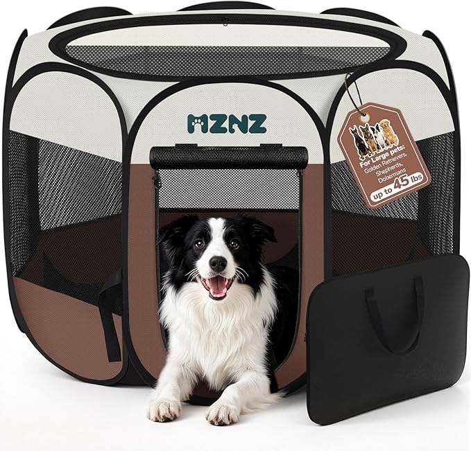 Dog Playpen, Portable Puppy Pet Crate Indoors for Small/Medium/Large Dogs Cats Rabbits, Foldable Dog Cage Enclosure for Outdoor, Pop Up Dogs Tent Kennel with Carrying Case, Brown