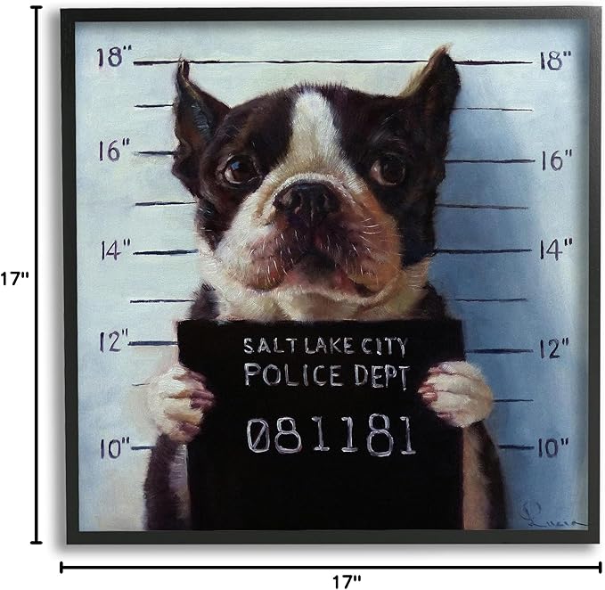 Stupell Industries Funny Boston Terrier Dog Jail Convicted Police, Design by Lucia Heffernan