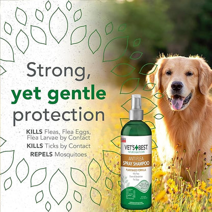 Vet’s Best Natural Flea and Tick Spray Shampoo for Dogs – Natural Plant-Based Formula with Certified Essential Oils – Anti-Flea and Tick Treatment with Itch Relief – Safe Pest Control – 16 oz Bottle