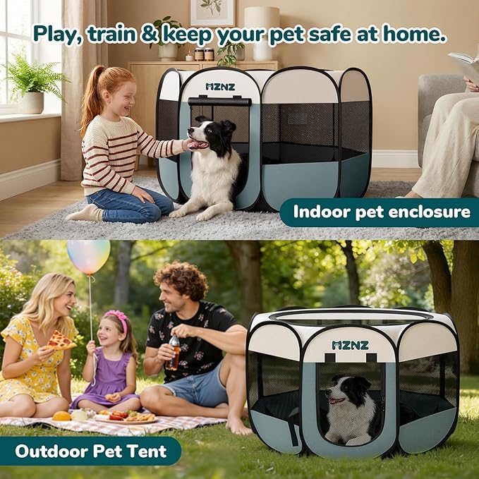 Dog Playpen, Portable Puppy Pet Crate Indoors for Small/Medium/Large Dogs Cats Rabbits, Foldable Dog Cage Enclosure for Outdoor, Pop Up Dogs Tent Kennel with Carrying Case, Grey