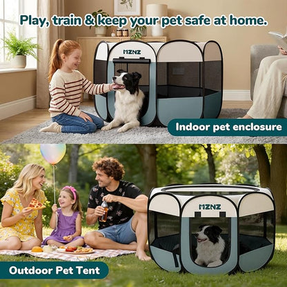 Dog Playpen, Portable Puppy Pet Crate Indoors for Small/Medium/Large Dogs Cats Rabbits, Foldable Dog Cage Enclosure for Outdoor, Pop Up Dogs Tent Kennel with Carrying Case, Grey
