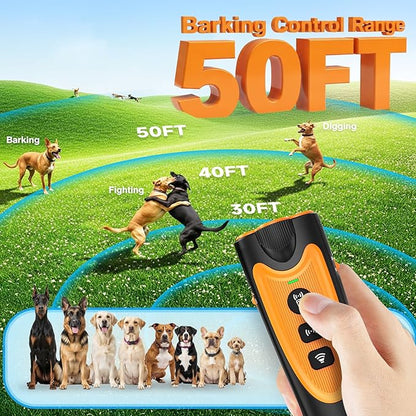 Dog Bark Deterrent Devices, 3X Ultrasonic Anti Barking Device for Dogs, 50 FT Range Stop Neighbors Dog Barks, Portable Dog Training Tool with Flashlight, Safe & Humane for Indoor Outdoor Use, Orange