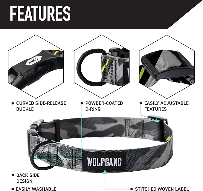 Wolfgang Heavy Duty Martingale Dog Collar with Quick Release Nylon Buckle for Walking & Training, DarkSkies Print, Small