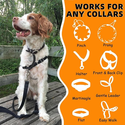 YUEPET 2 Pack Handmade Weaved Dog Collar Safety Clip Heavy Duty Double Ended Backup Safety Straps Dog Harness Connector for Prong Collar, Pinch Collar, Gentle Lead with Carabiner (8.3''，Black)