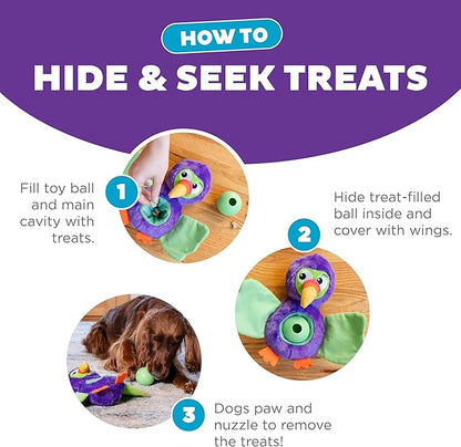 Outward Hound by Nina Ottosson Hide-Ablez Plush Dog Puzzle with Treat Ball, Toucan, Multicolored