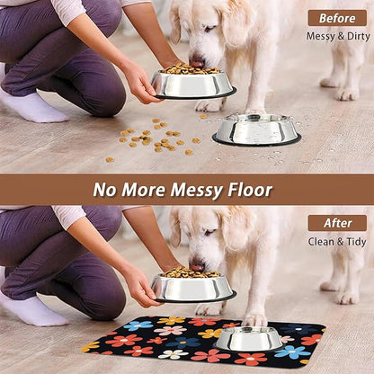 Abstract Groovy Flower Dog Food Mat for Floors,Absorbent Pet Food and Water Bowl Mats,Non-Slip Pet Feeding Mat,Pet Supplies 16" x 24"