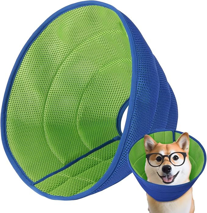 Inspack Dog Cone Soft Recovery Collar After Surgery, High-Density Fabric Ecollar for Medium Large Dogs, Adjustable Elizabethan Neck Cone to Stop Licking, Comfortable Support, Blue Pro, Large