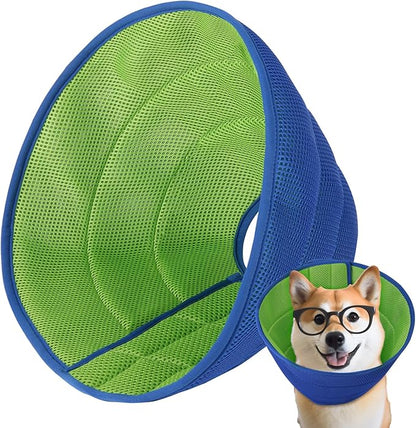 Inspack Dog Cone Soft Recovery Collar After Surgery, High-Density Fabric Ecollar for Medium Large Dogs, Adjustable Elizabethan Neck Cone to Stop Licking, Comfortable Support, Blue Pro, Large