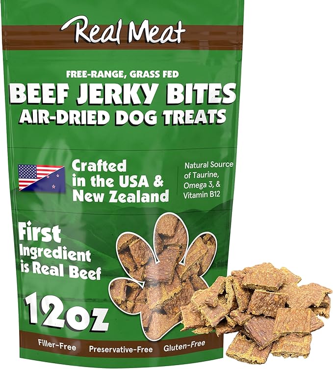 TRMC Real Meat Dog Treats - 12oz Bag of Bite-Sized Air-Dried Beef Jerky for Dogs - Grain-Free Jerky Dog Treats Made up of 95% Free-Range, Grass Fed Beef - All-Natural High Protein Dog Treats