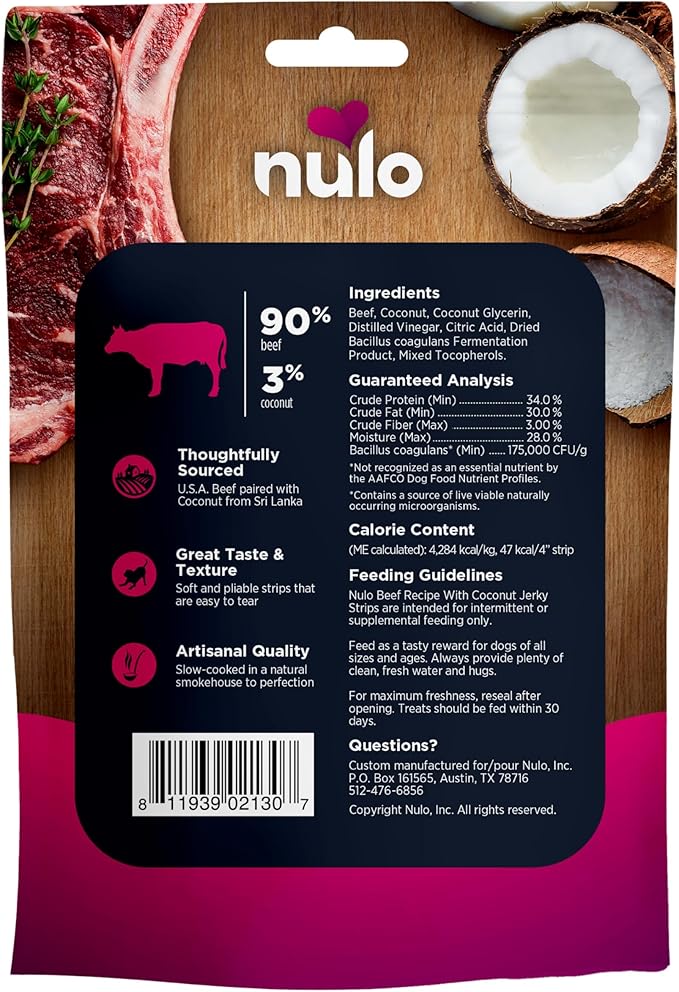Nulo Premium Jerky Strips Dog Treats, Grain-Free High Protein Jerky Strips made with BC30 Probiotic to Support Digestive & Immune Health 5 Ounce (Pack of 1)