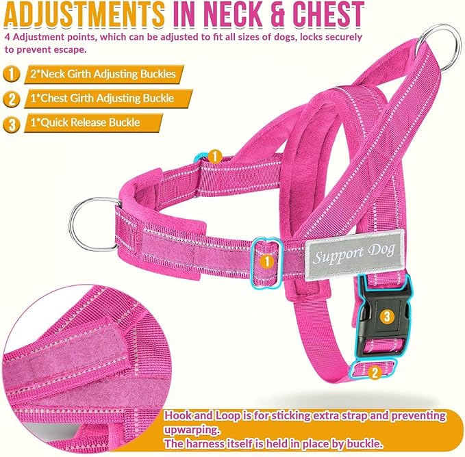SlowTon No Pull Dog Harness - Heavy Duty Dog Harness and Leash Set for Medium Large Dogs, Reflective Tactical Harness with Soft Padded and Front Clip for Easy Walk and Training (FU, S)