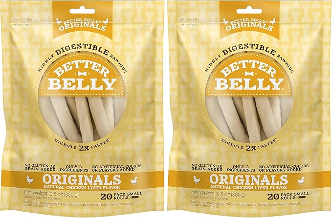 Better Belly Chicken Liver Small Rawhide Rolls, 20-Count (Pack of 2)