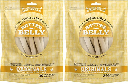 Better Belly Chicken Liver Small Rawhide Rolls, 20-Count (Pack of 2)