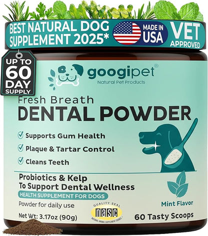Googipet Dental Powder for Dogs Teeth Cleaning - Dog Dental Powder Breath Freshener & Plaque Remover - Tartar Remover for Dogs & Dog Breath Freshener Plaque Off W/Kelp, Parsley, Rosemary, & Mint