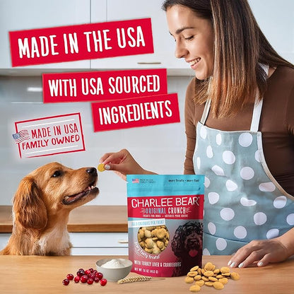 Charlee Bear Original Crunch Dog Treats, Turkey Liver and Cranberries, 16 Ounce Resealable Bag, Low Calorie Training Treats for Dogs, Limited Ingredient, Healthy, Crunchy Dog Snacks, Made in USA